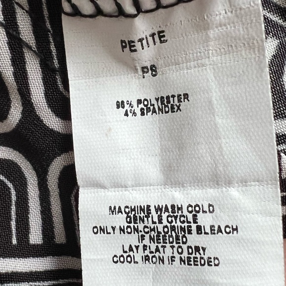 Cocomo Petite blouse, size S neutral geometric, ties ruffle stand up collar EUC - Picture 11 of 14